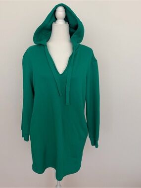 Universal Thread Green Hooded Sweatshirt Dress V-Neck Fleece Tunic Hoodie XS